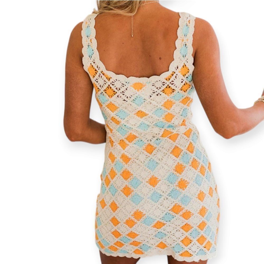 Entro Colorful Crochet Knit Sleeveless Mini Dress Women's Size‎ Small - Picture 4 of 13